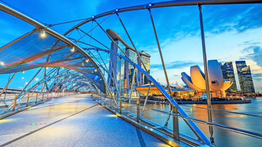 Singapore's Helix Bridge and Marina Bay